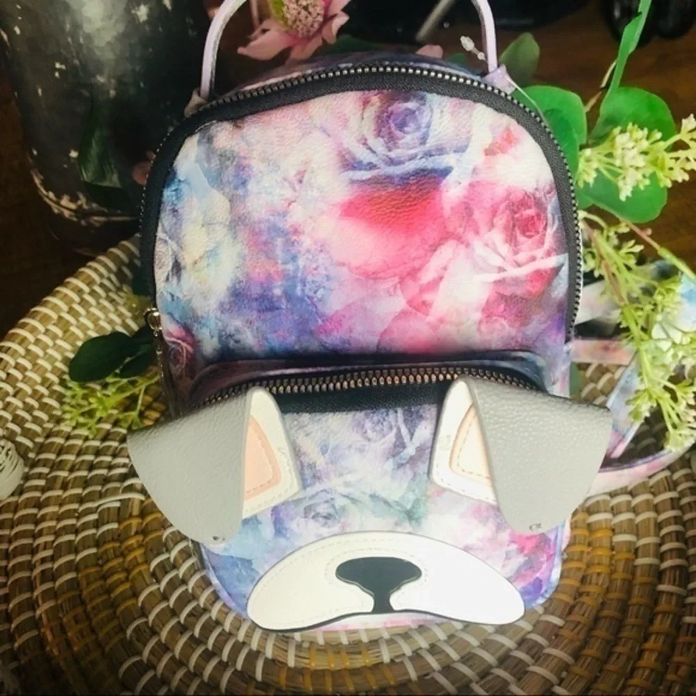 Betsey Johnson Puppy Dog Mini Backpack Floral Print Cute Designer Bag NWT